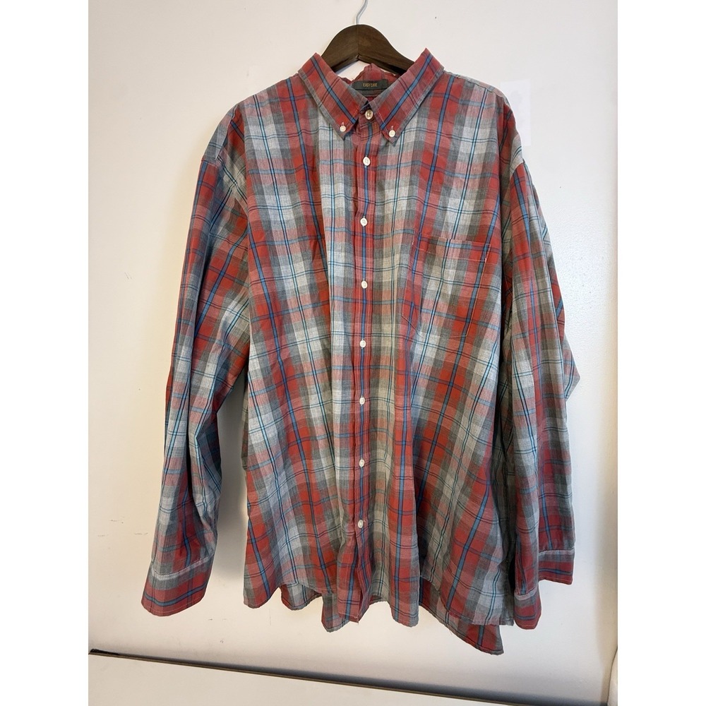 The Foundry Supply Co 4XLT Plaid Button Down Shirt Big & Tall Red Blue Cotton